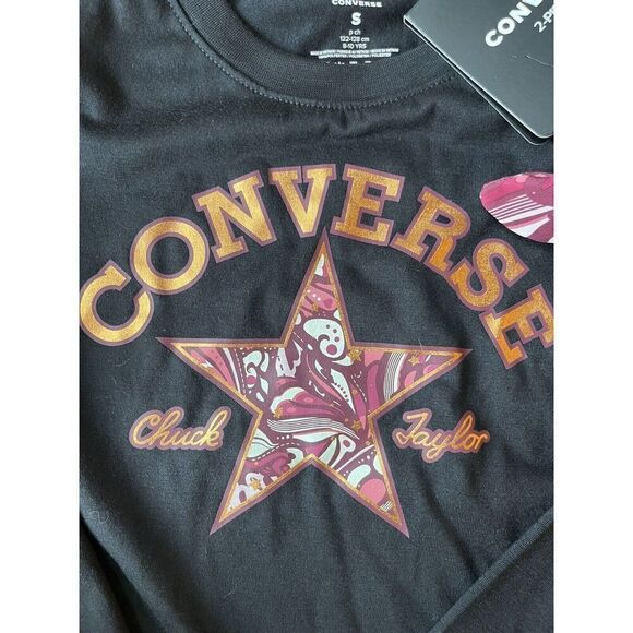 Converse Girls 2 Piece Black Long Sleeve Top Size S and Scrunchie - Picture 2 of 3